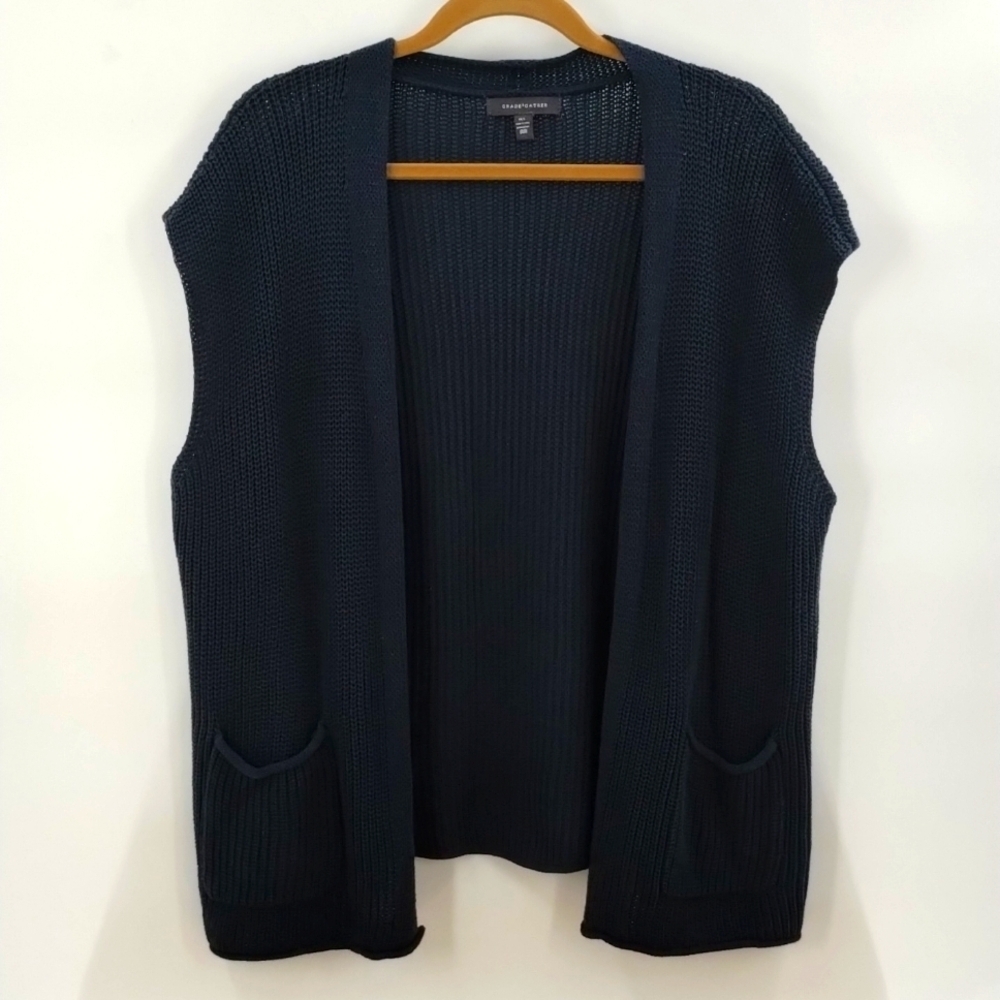 Grade & Gather open sleeveless sweater cardigan pockets medium large 100% cotton